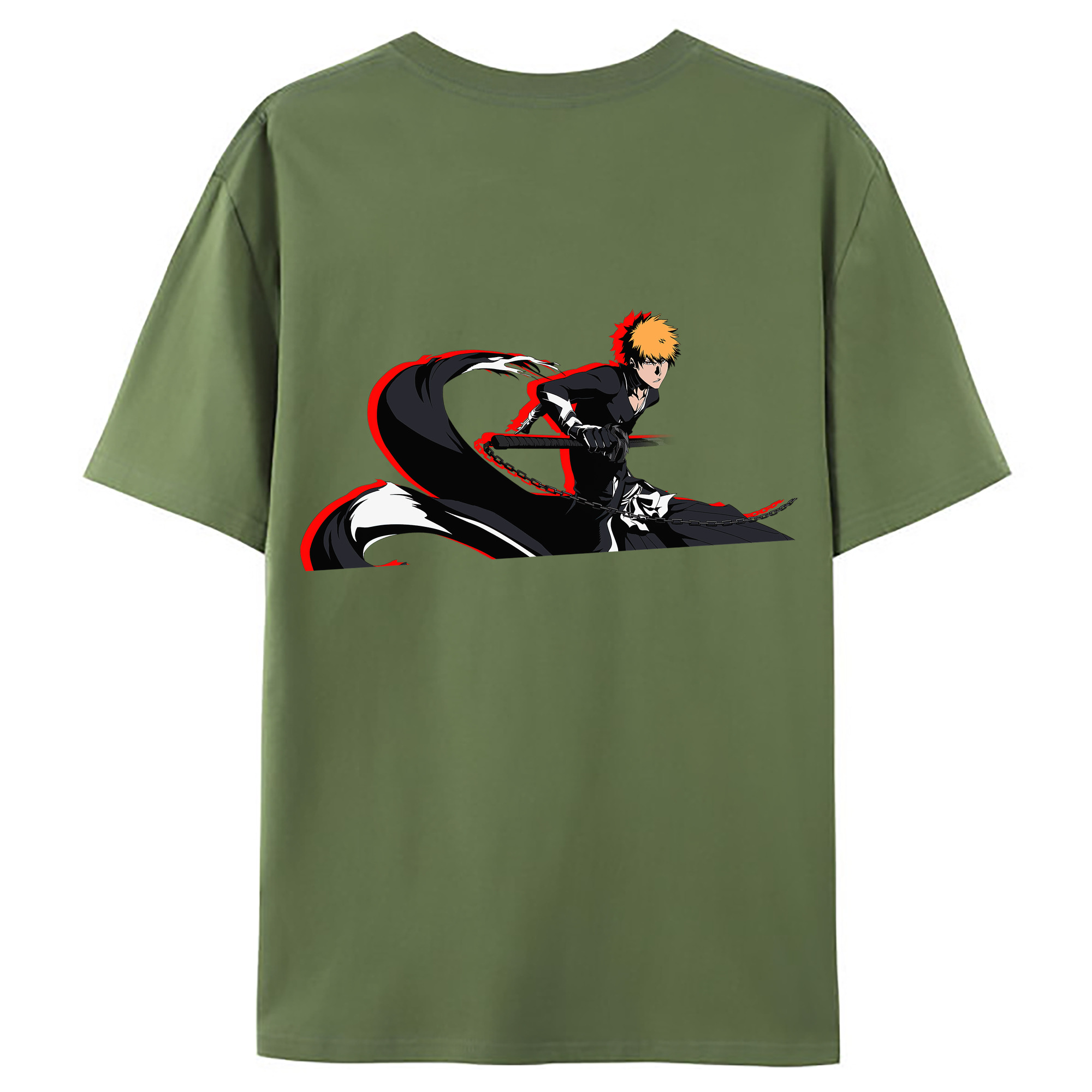（画像用） ブリーチ 黒崎一護（くろさき いちご）BLEACH Kurosaki Ichigo 綿100％ メンズ半袖Tシャツ（バックプリント） 通気性